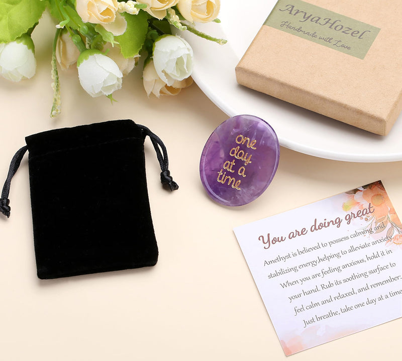 [Australia] - QINJIEJIE Amethyst Crystals Thinking of You Gifts for Anxiety Relief Items You Got This One Day at A Time Inspirational for Best Friend Encouragement Gifts for Women Sobriety for Men 