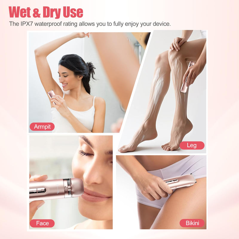 [Australia] - Bikini Trimmer for Women 2 in 1, Dual Head Womens Electric Shaver, Electric Razors for Pubic Hair, IPX7 Waterproof Rechargeable Facial Hair Removal for Shaving Underarm Leg Arm Body Face, Rose Gold 