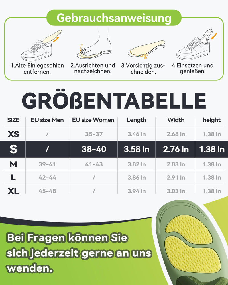 [Australia] - Plantar fasciitis insoles, DynWalker orthosis foot, relief Achilles tendon, sciatica pain, heel pain, overpronation, cushioning, anti-slip, green, S S: (Women 38-40) 