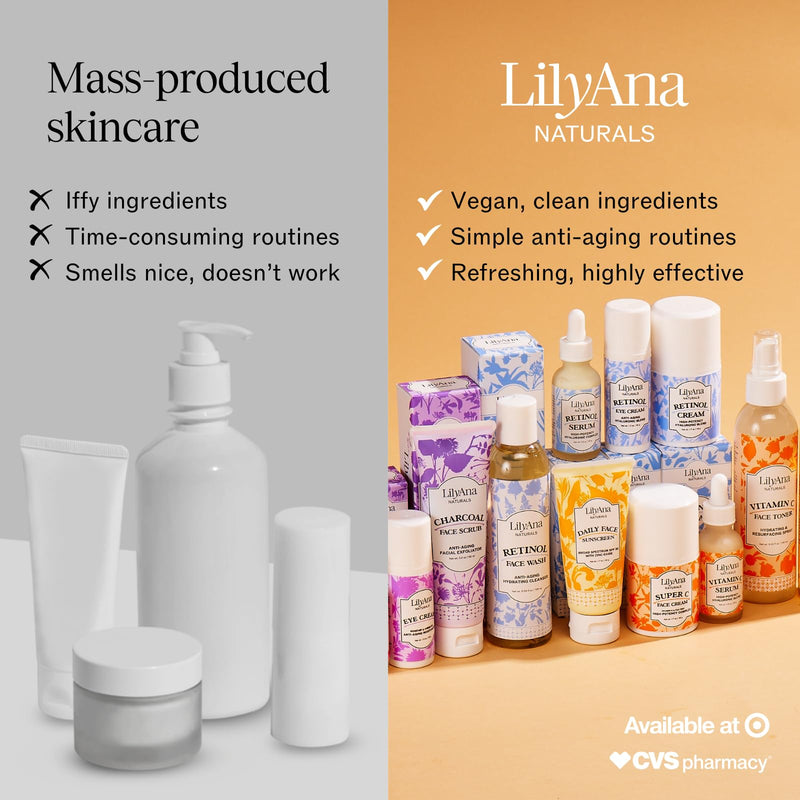LilyAna Naturals Vitamin C Face Serum with Hyaluronic Acid, 2-Pack | Anti-aging serum with vitamin E helps reduce age spots and sun damage while supporting collagen and elastin. 1 Ounce (Pack of 2)