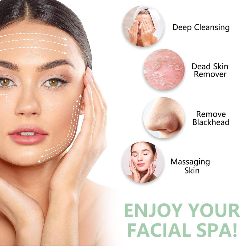 [Australia] - Facial Cleansing Brush, 6 in 1 Electric Face Scrubber with 6 Brush Heads and 3 Spin Speeds for Deep Cleansing, Waterproof Rechargeable Face Brushes for Dry Oily Sensitive Skin (Green) 