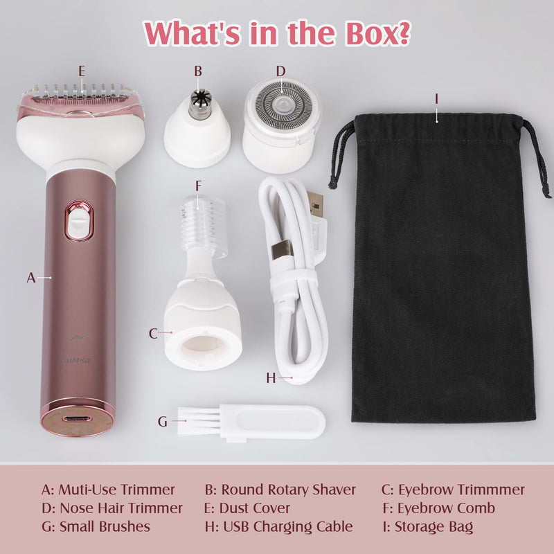 [Australia] - Womens Electric Razor, 4 in 1 Face Shaver for Women, Facial Hair Remover for Women, Electric Women Bikini Trimmers for Legs, Travel Razor for Eyebrow Ear Nose Hair Lip Beard Armpit, Rose Gold 