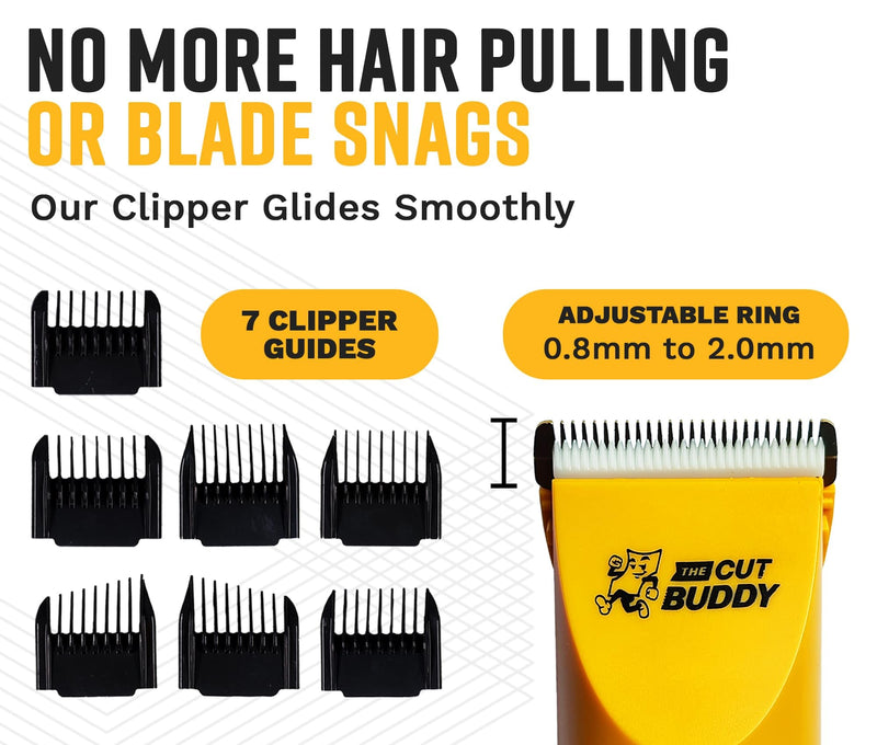 [Australia] - The Cut Buddy Clipper & Grooming Set, Cordless Hair & Beard Trimmer with Ceramic & Titanium Blades, 7 Guards, Waterproof, Beginner Kit 