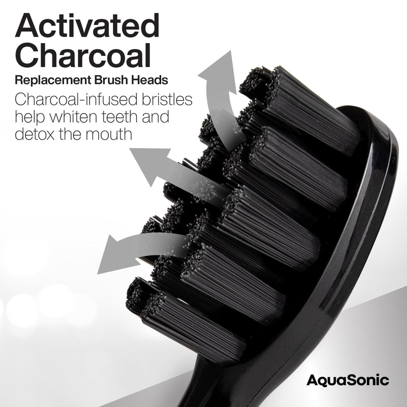 AquaSonic 2-Pack Activated Charcoal Brush Heads - Ultra Whitening Brush Heads - 2X Whitening & Stain Remover - for Black Series, Black Series Pro, Vibe Series, Duo Pro Series (Black)