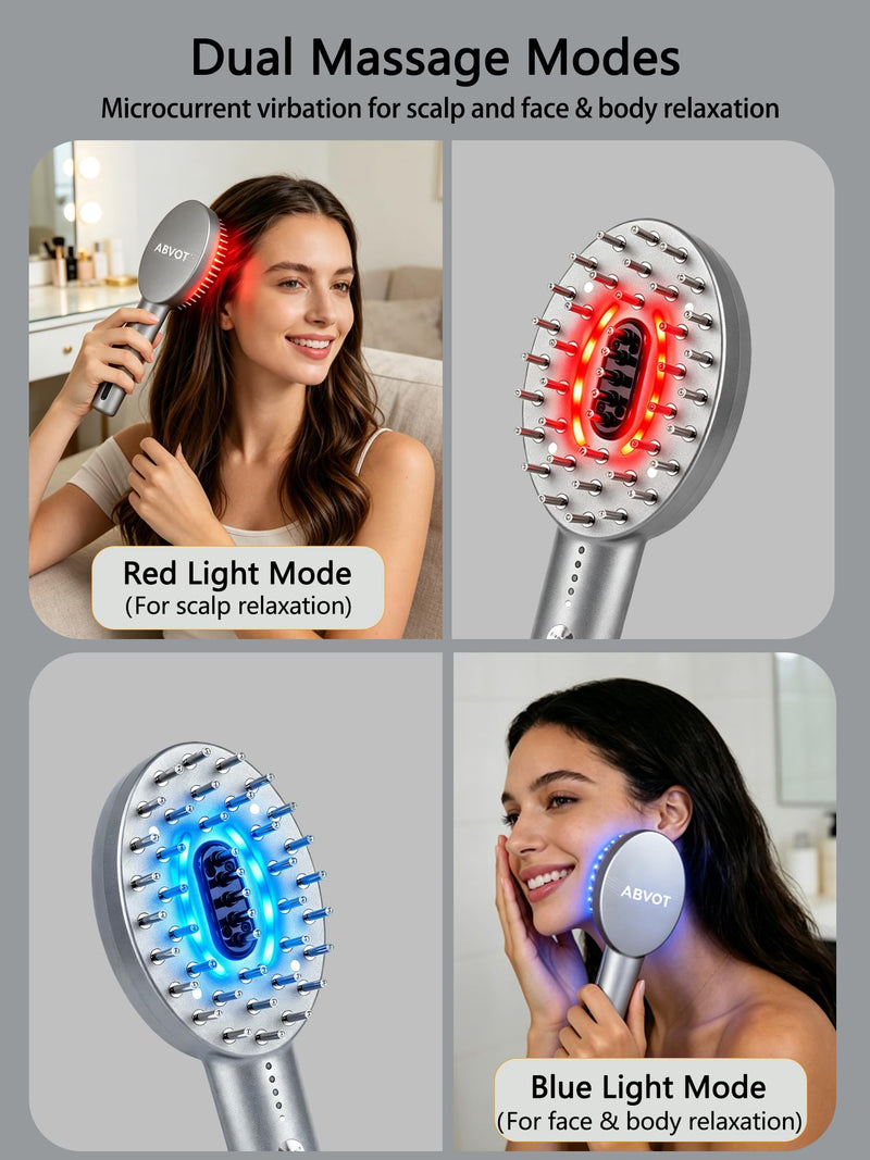 3-in-1 Electric Scalp Massager Brush, Vibrating Scalp Massager Comb with Hair Oil Applicator for Scalp/Face/Body Relaxation, Portable Massager Tool for Home & Travel, Gift for Men & Women (Grey) Grey