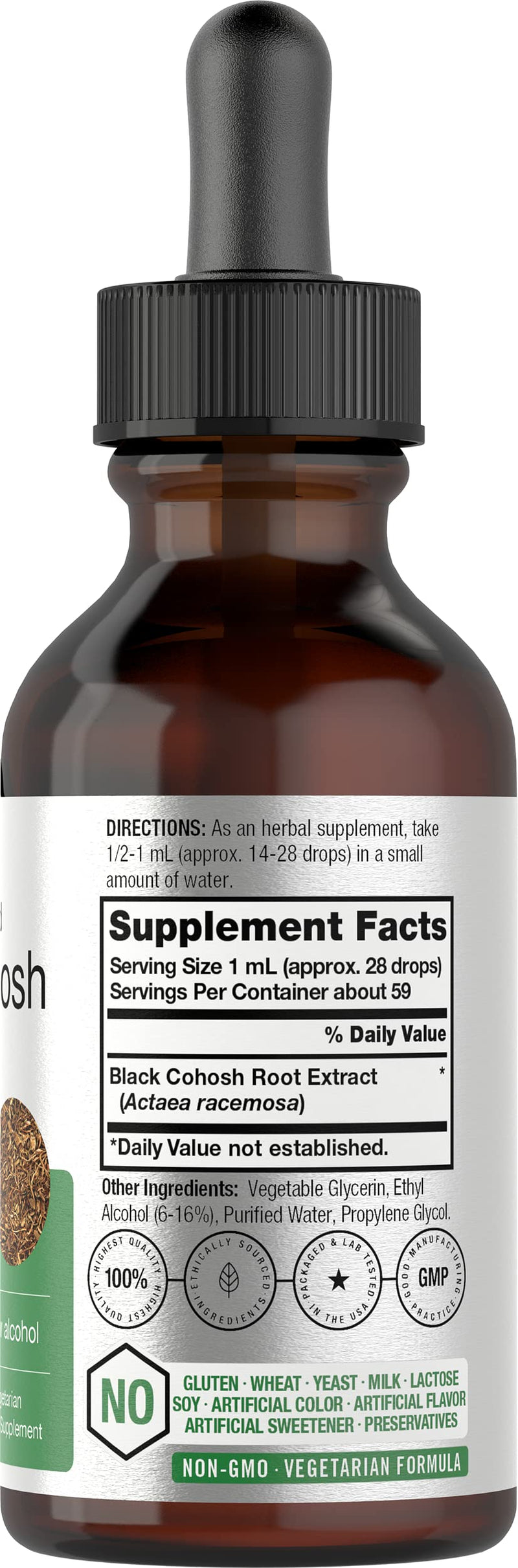 Horbäach Black Cohosh Root Tincture | 2 fl oz | Vegetarian Liquid Extract | Non-GMO, Gluten Free Herbal Supplement