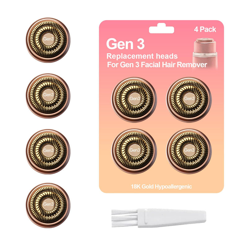 4-Pack Facial Rose Gold Gen 3 Replacement Heads for Flawless Hair Remover Generation 3, 18K Gold Double Blades 4 pack for Flawless Gen 3