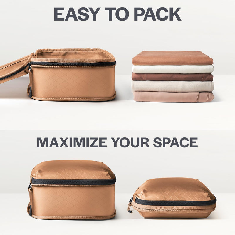 Ultralight Compression Packing Cubes for Travel, 3-Pack, Mocha | Pack 2x more clothes, Maximize luggage space, YKK Compression zippers, Stay organized, Ultralight travel organizer bags