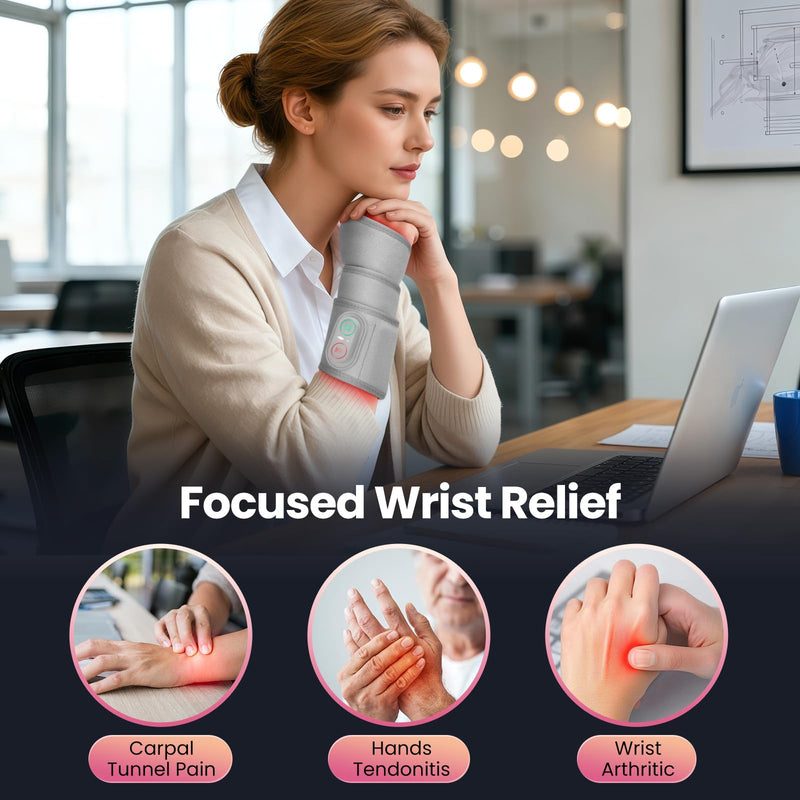 Cordless Wrist Heating Pad Wrap, Heated Wrist Brace with Vibration, Heated Wrist and Hand Massager, 3 Heat Levels, 3 Massage, Rechargeable Heating Pad for Wrist and Hand, Elbow, Ankle Light Grey