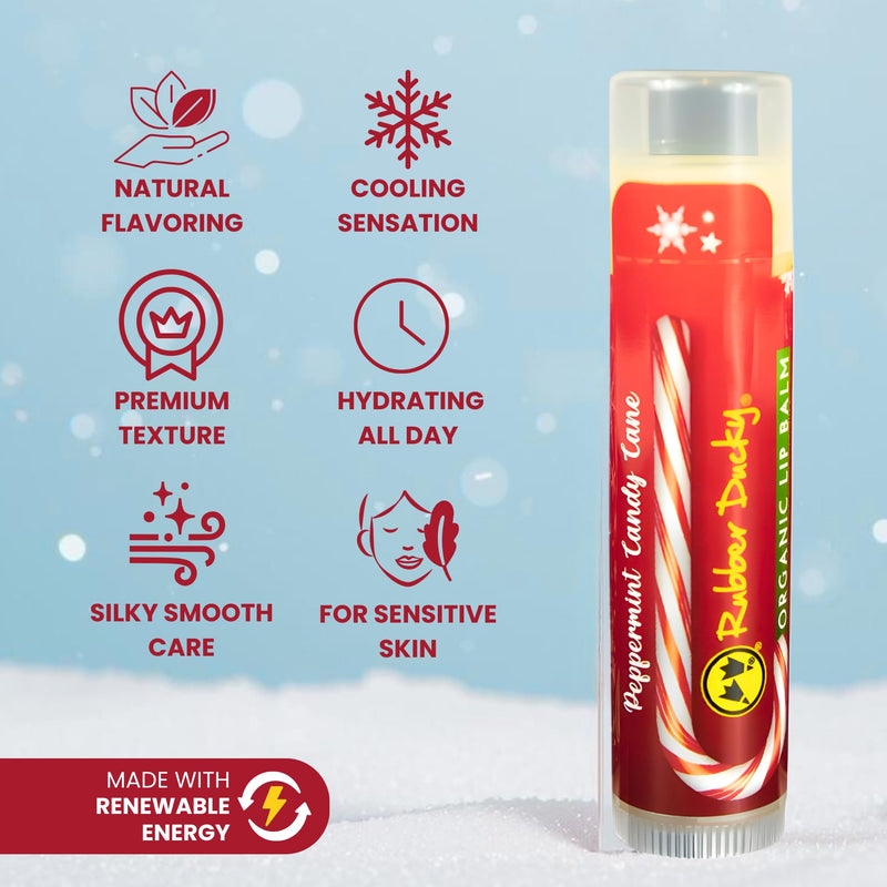 Rubber Ducky Hydrating Lip Balm for Men & Women - All Natural, Nourishing & Moisturizing Lip Balm Stick with Peppermint Oil, Vitamin E, Sunflower Oil & Beeswax - Lipcare for Dry Cracked Lips - 3 Pack Candy Cane
