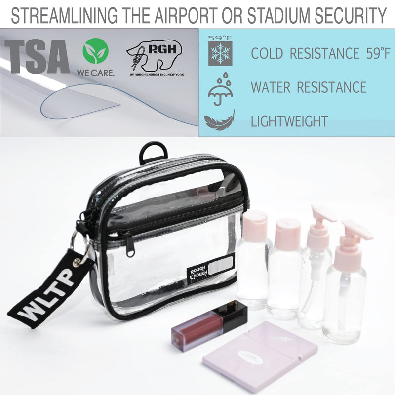 Rough Enough Clear Toiletry Bag Quart Size for Travel, Men Women | YKK Zipper, Leak Resistant Design, Keychain Hook, Airport Security Ready, Fits 3oz Bottles,7×6×1.5 Inches, Easy Carry