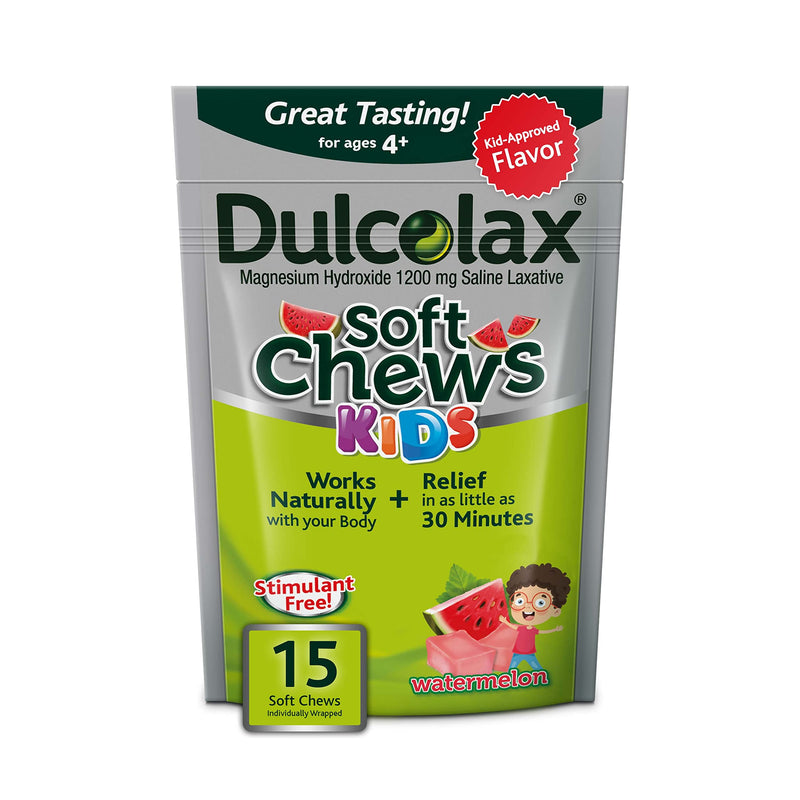L’il Critters Fiber Daily Gummy Supplement for Kids, for Digestive Support, Berry & Dulcolax Kids Soft Chews Saline Laxative Watermelon Gentle Constipation Relief, Magnesium