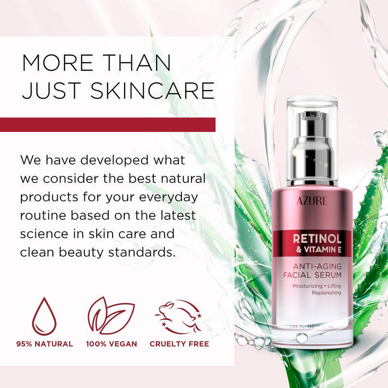 Azure Cosmetics Retinol Serum For Face - Dermatologist Tested, Anti Aging for Dark Spots & Skin Smoothing - Vitamin E for Replenishing & Skin Renewal - Vegan, Clean Beauty, Korean Skin Care - 1.69 oz Retinol & Vitamin E (Pack of 1)