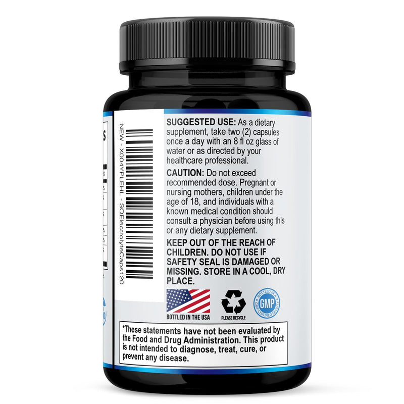 Electrolytes Supplement - Sugar Free, Advanced Hydration Complex with Sodium Chloride, Magnesium, Potassium, Calcium, Vitamin D3 - Best Hydrating Mineral Salt Pills - Vegan & Keto - 120 Capsules 120 Count (Pack of 1)