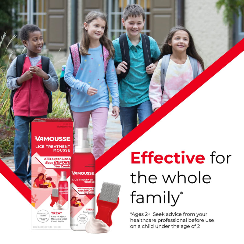 [Australia] - Vamousse Lice Treatment Mousse (6 fl oz), Clinically Proven to Kill Super Lice & Eggs, Easy to Apply & Rinse, Pesticide-Free & Non-Toxic, Includes Reusable Steel Comb 