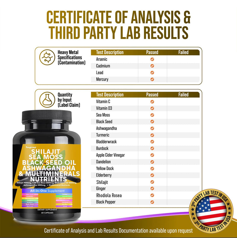 [Australia] - Shilajit 9000mg Sea Moss 6000mg Black Seed Oil 4000mg Ashwagandha 2000mg Burdock 1000mg & Vitamin C & D3 with Elderberry rhodiola rosea Dandelion Yellow Dock Turmeric ACV 