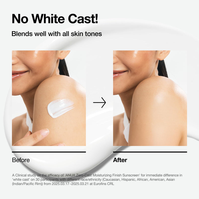 [Australia] - Anua Zero-Cast Moisturizing Finish Sunscreen,SPF 50, Glow Natural Sunscreen,No White cast, Hyaluronic Acid, Niacinamide sun block for face,Oil-Free, Oxybenzone free, Travel Essential (50ml/1.69fl.oz) 
