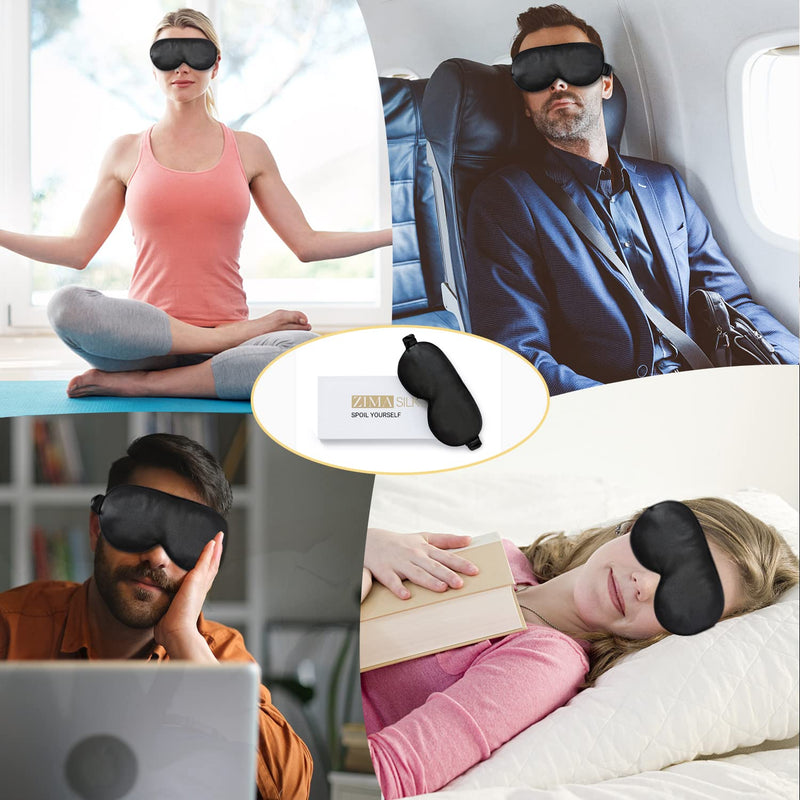 [Australia] - ZIMASILK Adjustable 22 Momme 100% Pure Mulberry Silk Sleep Mask, 3D Contoured Cup Eye Mask for Sleeping, Super Soft Breathable Blindfold, Perfect Blocks Light for Sleeping (Black) Black-adjustable 