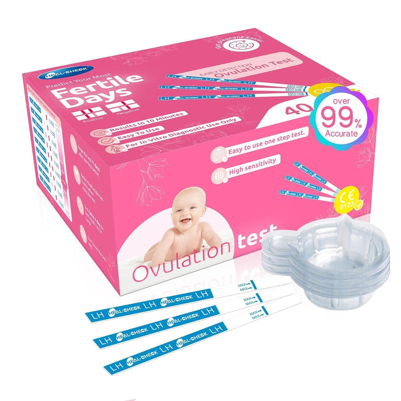 Ovulation Test Strips 40 and Pregnancy Tests 25, HEAL-CHECK Bulk Ovulation Predictor Kit for Women TTC, Over 99% Accuracy, Easy to Use at Home, Individually Wrapped, FSA HSA | 40LH+25HCG+65 Urine Cup