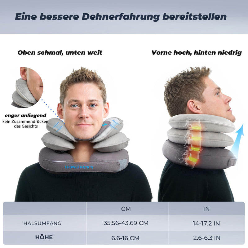 [Australia] - Tech Love Adjustable neck stretcher, inflatable neck brace for humans with removable air pump, for pressure relief in the cervical spine, provides neck support, neck saver for at home and on the go. Gray 