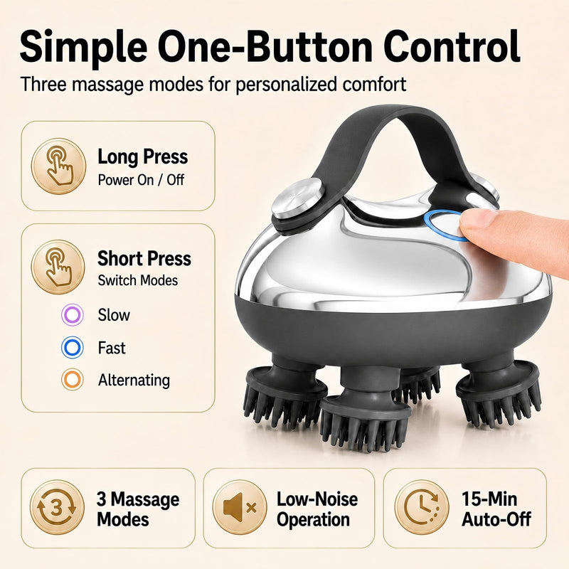 Melonsun Electric Scalp Massager, 2 Claw Sets, IPX7 Waterproof, Silver | Metallic Finish, Anti-Tangle 360° Kneading, 100 Nodes + 1,000+ Cleansing Tips, 3 Modes, USB-C Rechargeable, 15-Min Auto-Off