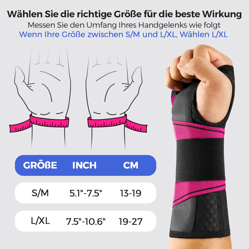 [Australia] - FREETOO Lightweight Fit Wrist Support with Bionic Carpal Tunnel Splint, [Single Level Wear] Wrist Bandages for RSI, Tendonitis, Extended Wrist Splint for Women Men S/M (New Version) Right Hand (Cherry Red) 