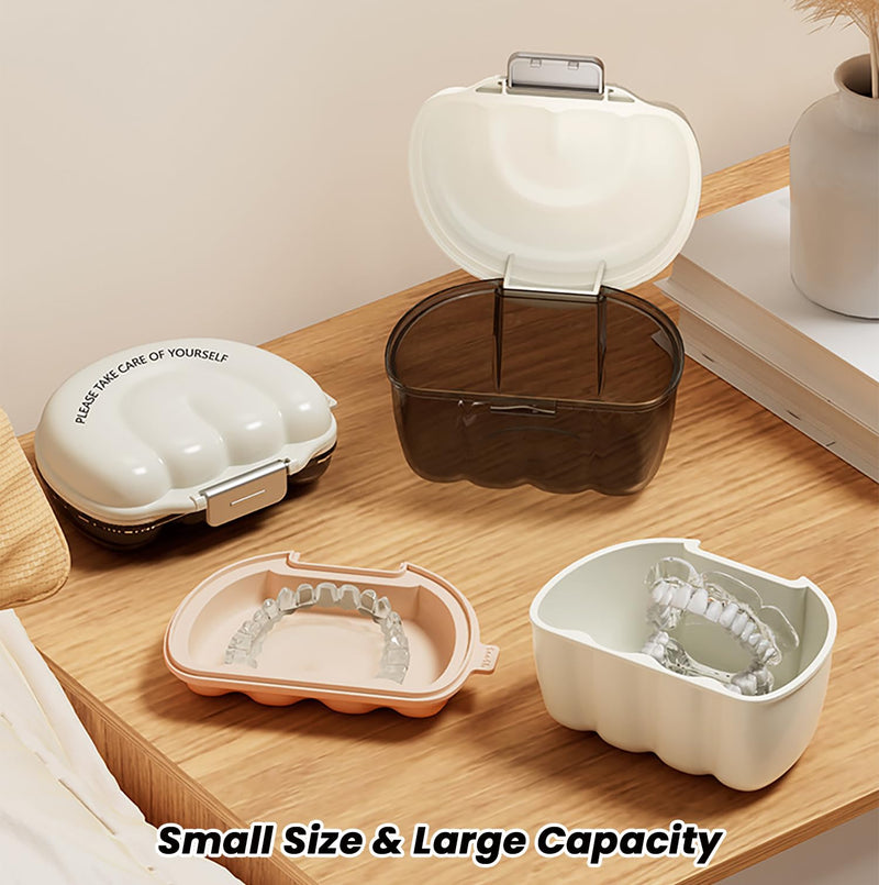 [Australia] - AARAINBOW Retainer Cleaner Case, Leak Proof Denture Bath Box with Strainer Basket, 2 in 1 Denture Container for Travel, Braces Storage Bath Box Mouth Guard Cleaning Denture Holder (D White) D White 