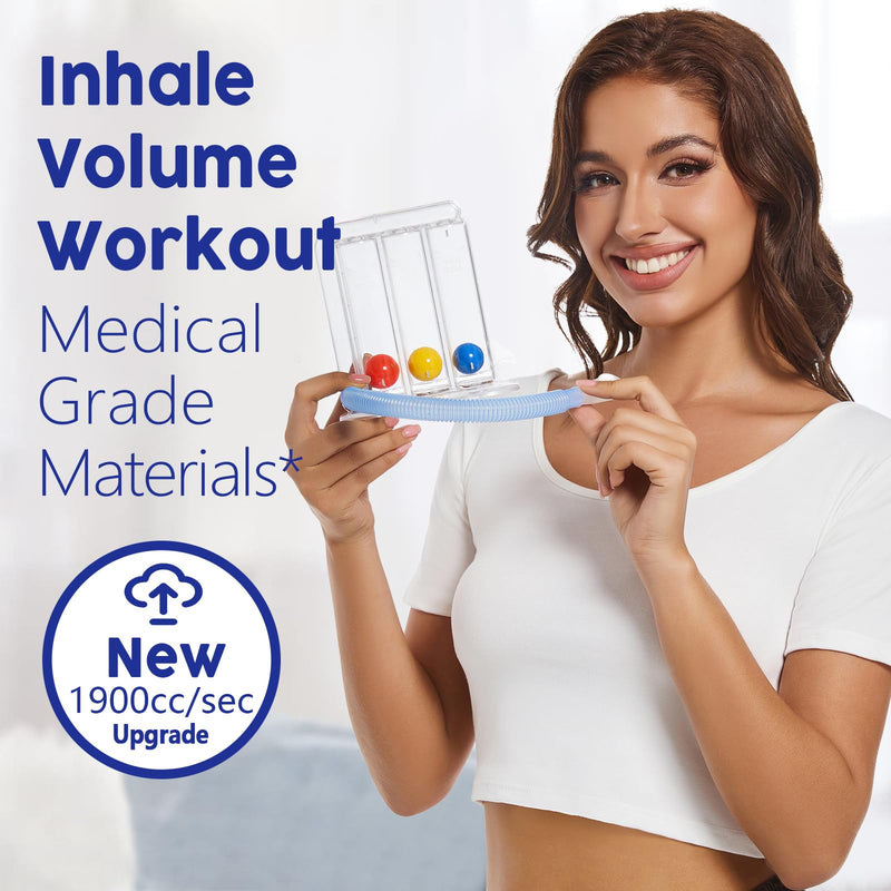 [Australia] - Breathing Exercise Device for Lungs, Incentive Spirometer,Upgraded Capacity 1900cc/sec, Improves Breathing and Lung Function Transparent-blue06 