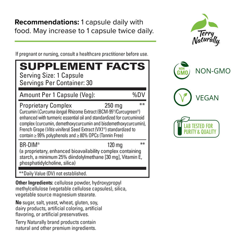 [Australia] - Terry Naturally DIM Complex - 30 Capsules - Support Hormone Balance for All Ages - with BCM-95 Curcumin - Non-GMO, Vegan, Gluten Free - 30 Servings 1 