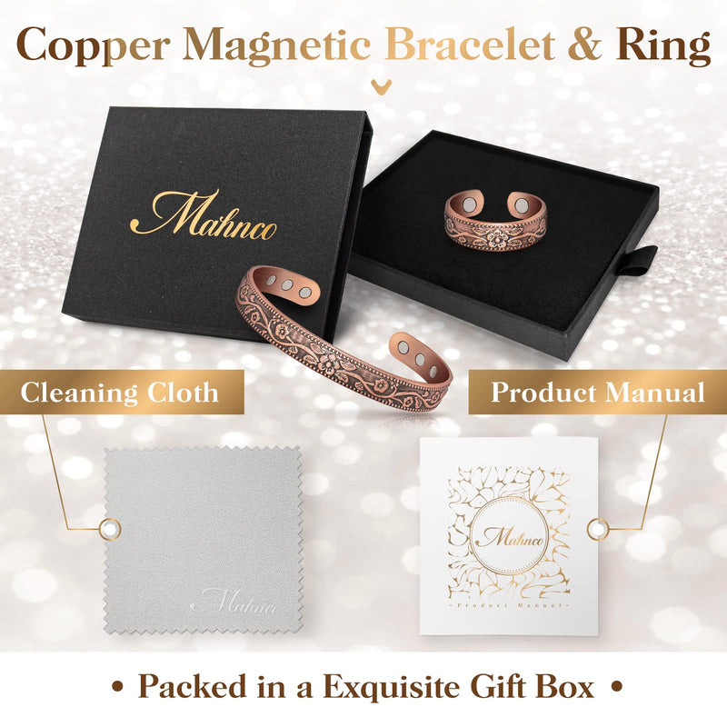 [Australia] - Lymphatic Drainage Ring & Copper Bracelet for Women, Magnetic Lymph Detox Ring and Magnetic Copper Bracelet, 100% Solid Pure Copper Jewelry Gift Copper-ring & Bracelet 