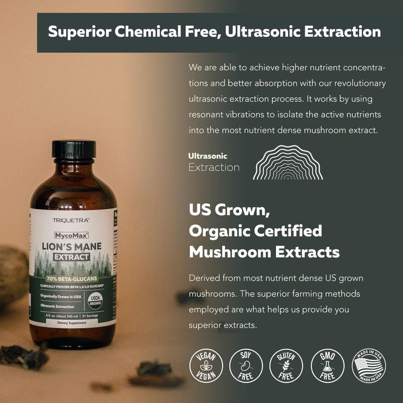 [Australia] - MycoMax Lions Mane Extract - 70% Beta Glucans, Max Potency Organic Lions Mane Supplement, US Grown + Ultrasonic Extraction - 500 mg per serving - Mental Clarity, Focus and Memory - 8 oz. Lions Mane Extract (Liquid) 8 Fl Oz (Pack of 1) 
