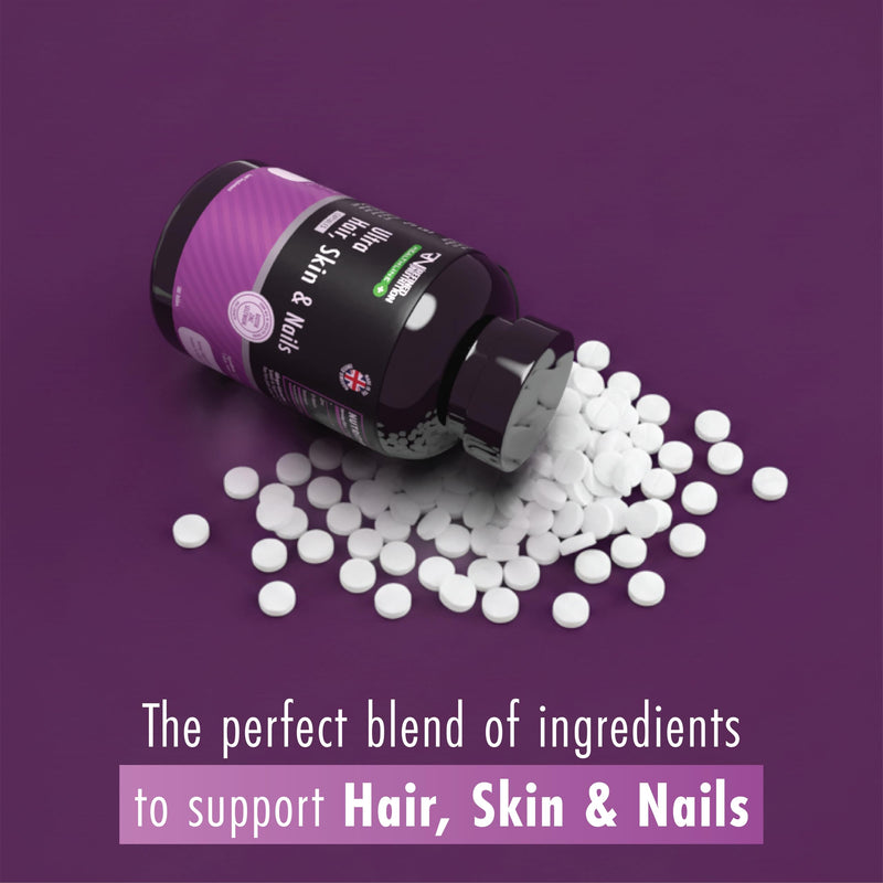 Refined Nutrition Ultra Biotin Tablets 12,000mcg – High Strength Hair Skin and Nails Supplement with Zinc & Selenium – 180 Vegan Tablets (90 Day Supply) – Made in the UK – Halal Certified