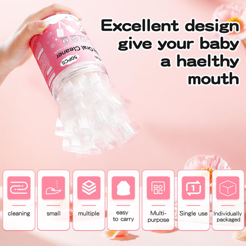 50Pcs Baby Tongue Cleaner for 0-36 Month No Glue Disposable Baby Mouth Oral Cleaner Infant Toothbrush Baby Gum Cleaner 3D Soft Infant Tongue Cleaner+1PCS Finger Toothbrush 1