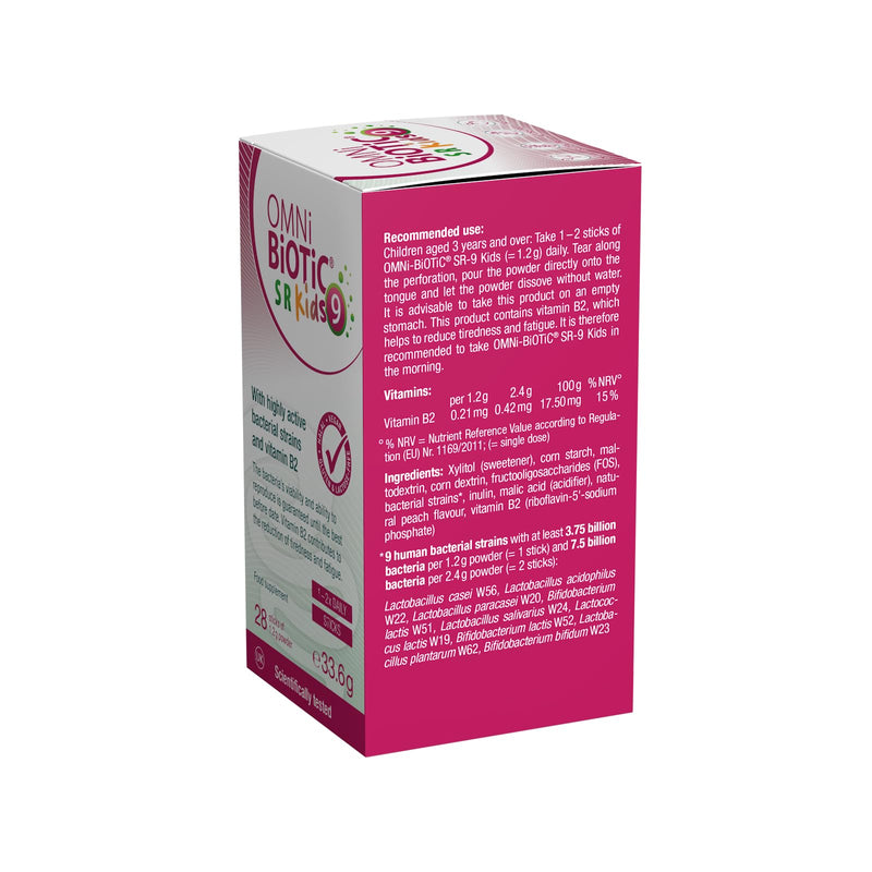 OMNi BiOTiC SR-9 Kids | Kids Probiotic with Peach Flavour | Fast Dissolve - Melts on The Tongue | 28 Sticks | Powder | Vegan & Gluten-Free | Halal | for Daily use