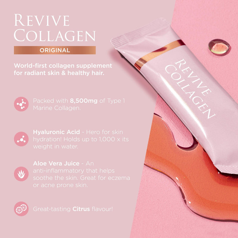 Revive Collagen Premium 8,500mg Hydrolysed Marine Collagen Drink with Added Hyaluronic Acid & Aloe Vera for Healthy Skin, Hair, Nails & Joints | Lemon & Lime | 14 x Sachets (Eco Pack) Lemon & Lime (Eco)