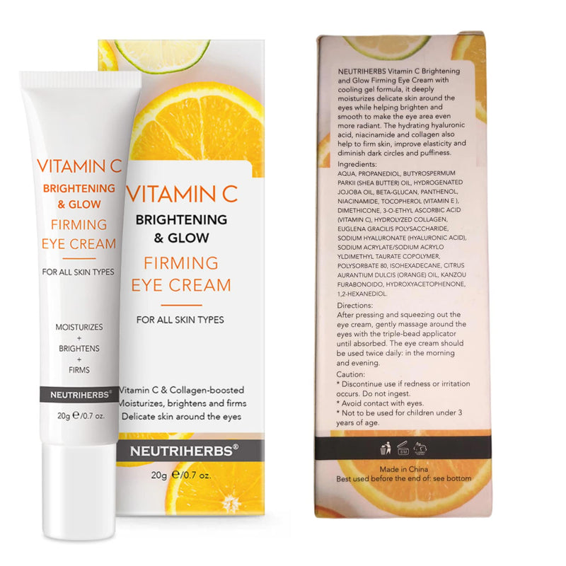 Neutriherbs Eye Cream Vitamin C Eye Gel for Dark Circles, Eye Bags, Puffiness, Eye Massage Under Eye with Hyaluronic Acid, 20g e/0.7 oz.
