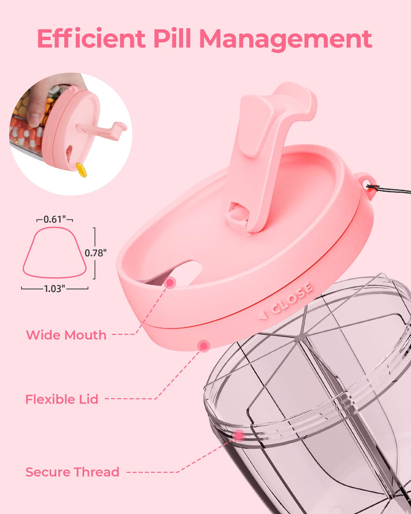 [Australia] - Cute Pill Dispenser with 7 Large Compartments, Portable Pill Bottle Organizer with Wide Opening for Easy Use, Anti-Mix Pill Organizer for Travel, BPA-Free Pill Container, Pink 