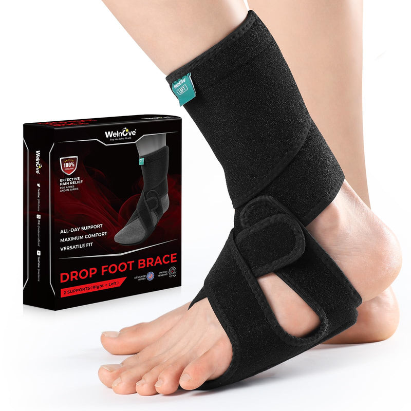 Welnove 2 Pack Drop Foot Brace with Arch Support，AFO Ankle Brace for Walking ，Relieve The Instability of Lower Limbs by Foot Drop, MS, Spinal Cord Injury (Include Left and Right, FSA HSA Eligible) one_size Black