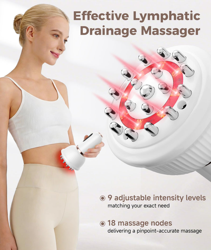Lymphatic Drainage Massager, Anti Cellulite Massage Tool, Body Sculpting Machine with Red Light Therapy, Heating, Vibration for Stretch Marks & Cellulite, Gift for Women & Men, White