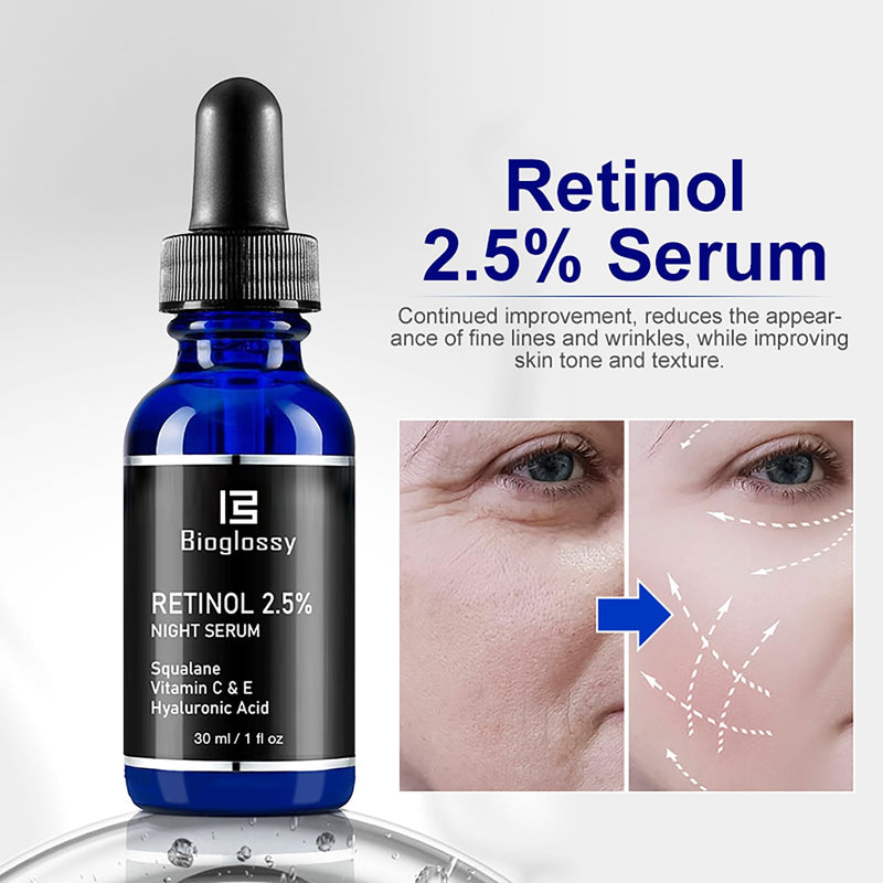 Retinol Serum for Face, 2.5% Retinol Intense Night Serum with Squalane,Vitamin C & E & B3,Hyaluronic Acid for Lines, Wrinkles & Premature Sun Damage to Resurface & Hydrate 30 ml/ 1 Fl oz Retinol Serum for Face