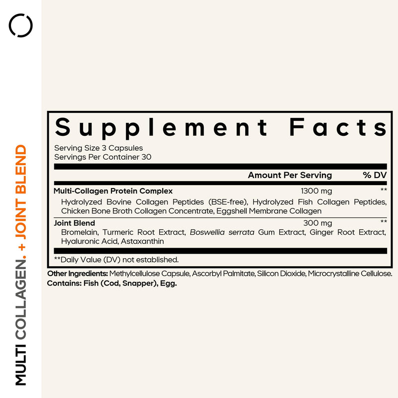 Codeage Multi Collagen Joint Blend, Hyaluronic Acid, Boswellia, 90 Capsules | Five collagen types, hyaluronic acid, bromelain, turmeric, ginger, boswellia, astaxanthin. Hydrolyzed bovine. Non-GMO.