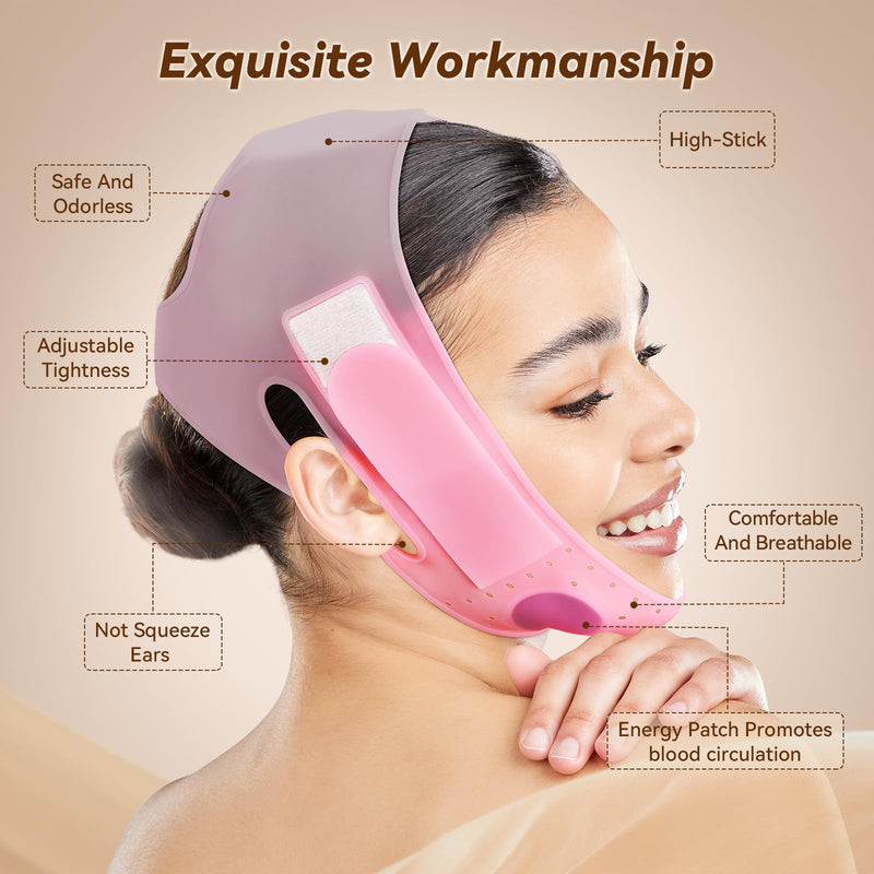JUSRON V-Line Mask Chin Up Mask Face Strap, Soft Silicone Chin Strap V Shaped Face Mask, Jaw Exerciser 23-27 Inches Wine Pink