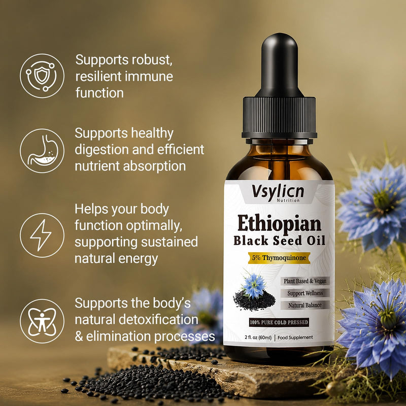 Ethiopian Black Seed Oil 2000mg, Cold & Freshly Pressed, Up to 5X% Strength Thymoquinone, Pure Extra Virgin Cumin Black Seed Oil(Nigella Sativa Oil), for Blood Pressure, Boost Immunity for Men Women