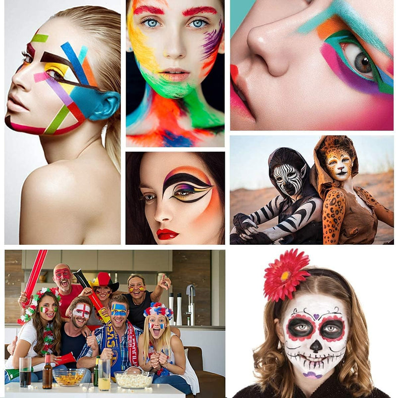 [Australia] - CCbeauty Professional Face Paint Oil for Adult 12 Colors Halloween Body Art Party Fancy Make Up with 6 Wooden Brushes,Deep Deep color + Brushes 