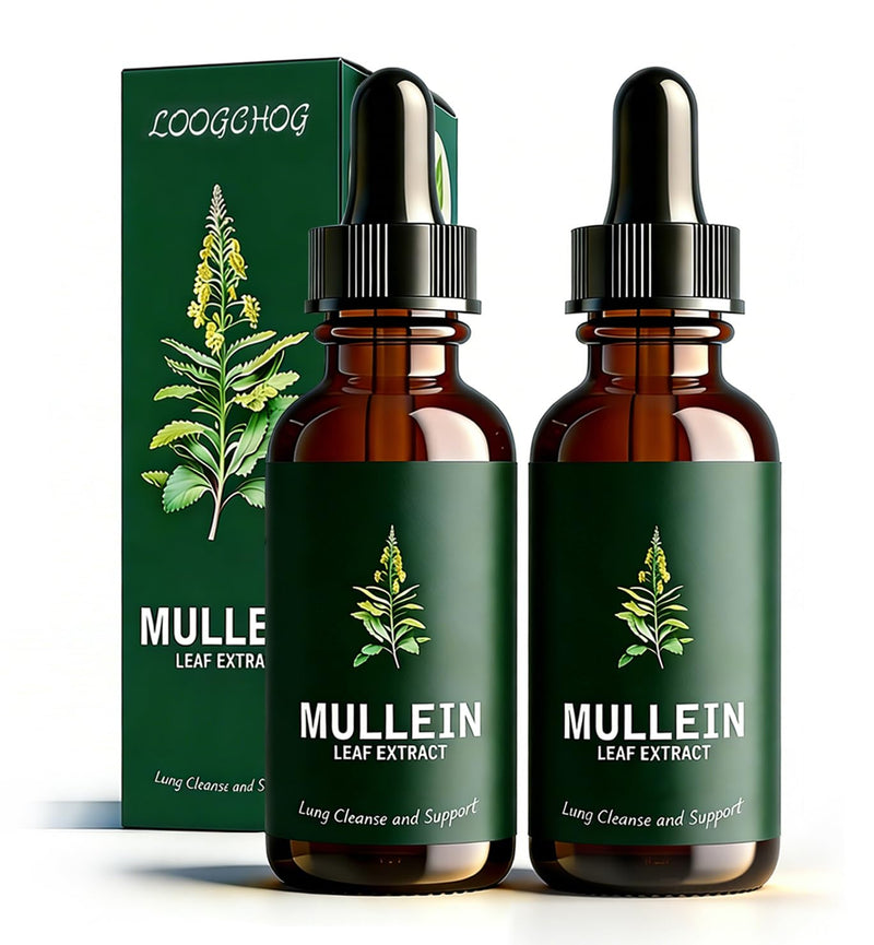 Mullein Drops for Lungs, 2 Pack Mullein Leaf Extract with Chlorophyll, for Lungs Cleanse and Healthy Breathing, 60ml/Pack, 2 Month Supply