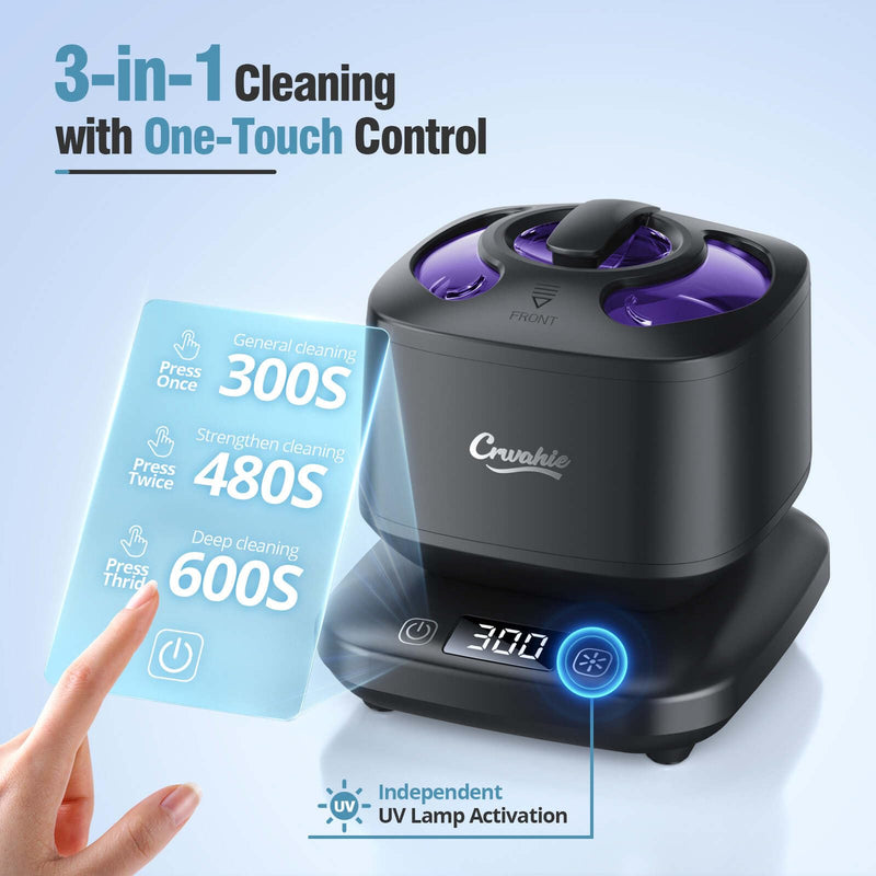 [Australia] - Ultrasonic Retainer Cleaner, Detachable 45kHz Retainer Cleaner Machine 3 Modes Dental Cleaning Pod with Visible Window Digital Timer for Mouth Guard, Dentures, Aligner, Braces, Jewelry - Black 