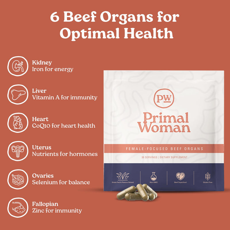 [Australia] - Beef Organ Supplement for Women - Heart, Liver for Women, Grass Fed, Pasture Raised Liver | Primal Beef Organ Capsules Woman (60 Capsules) 