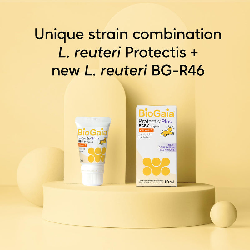 BioGaia Protectis Plus Baby – 10 ml with Vitamin D | Baby Probiotics with Next Generation Combination of Lactobacillus Reuteri & L. reuteri BG-R46 | Probiotic & VIT D Drops from Birth | 5 Drops Daily