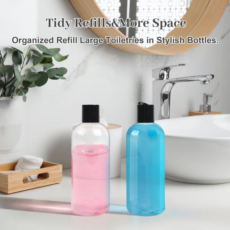 16 oz BPA Free Plastic Suqeeze Bottles with Black Disc Caps Refillable Travel Containers for Toiletries Shampoo conditioner Lotions Liquid Soap Shower Gel (26Pack, Clear)