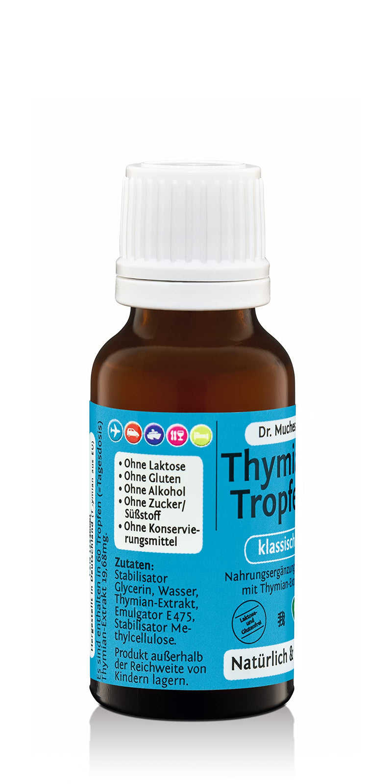 [Australia] - Thyme drops classic Dr. Muches │ With highly concentrated, natural thymol │ For thyme tea and thyme water│ Also for inhalation │ Immediately bioavailable │ Vegan and alcohol-free │ 1x20 ml 